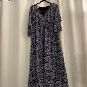 Eshakti dress, blue and white with orange embroidery, size 18